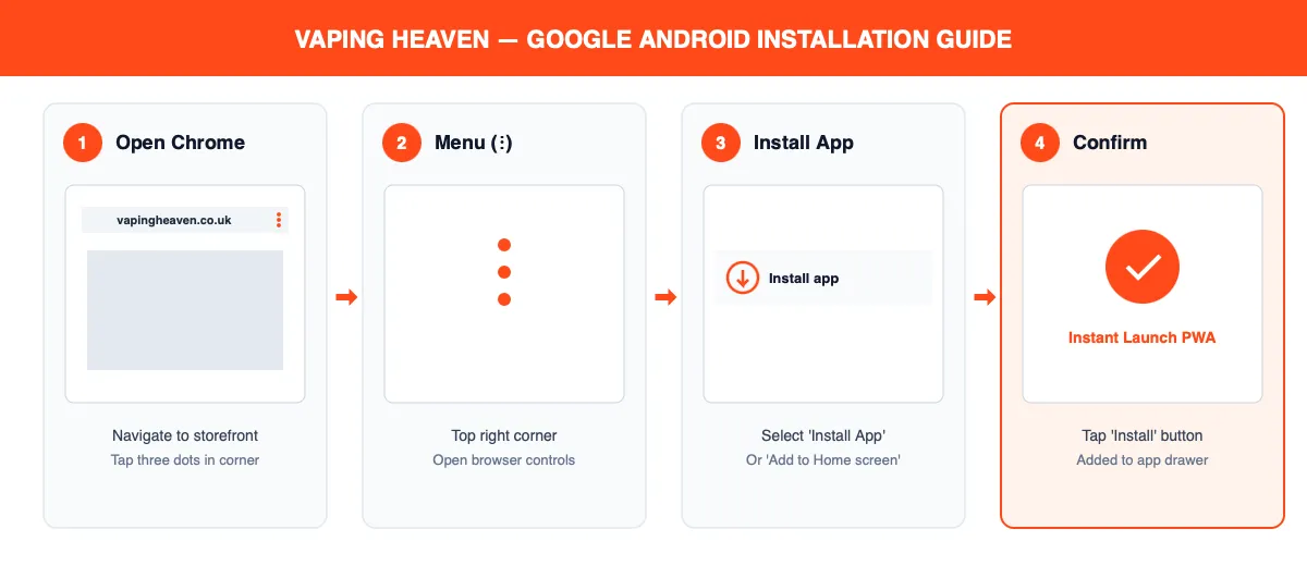 Add the Vaping Heaven website to your Android phone as an app.